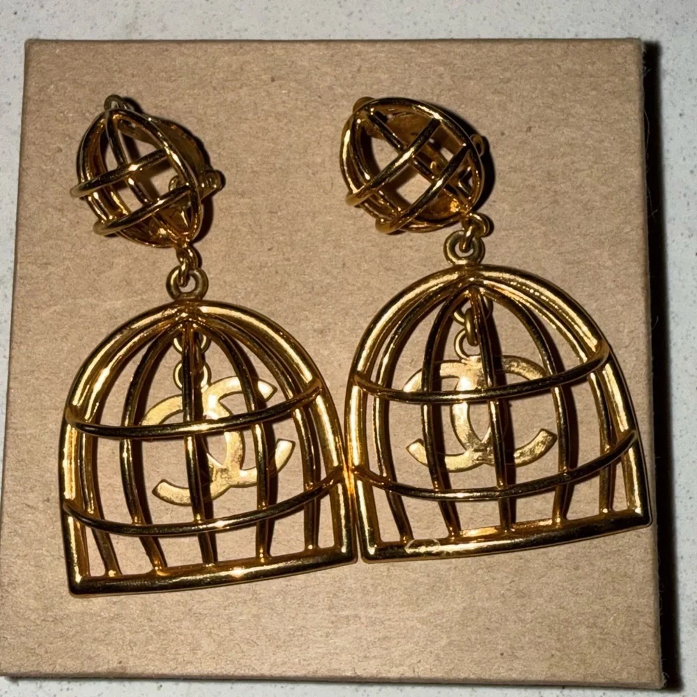 CHANEL Gold  Cage Clip Earrings